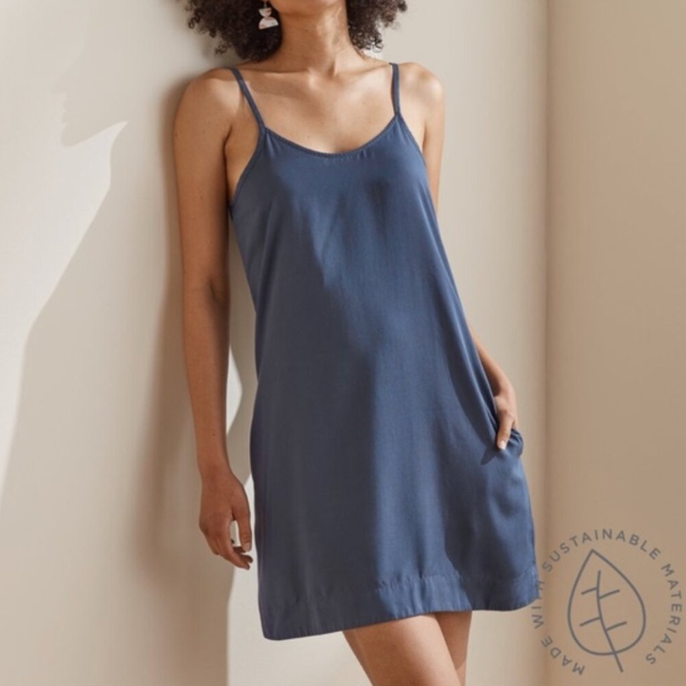 UpWest | Sleeveless Shift Dress Tencel in Slate Blue | Size	XS